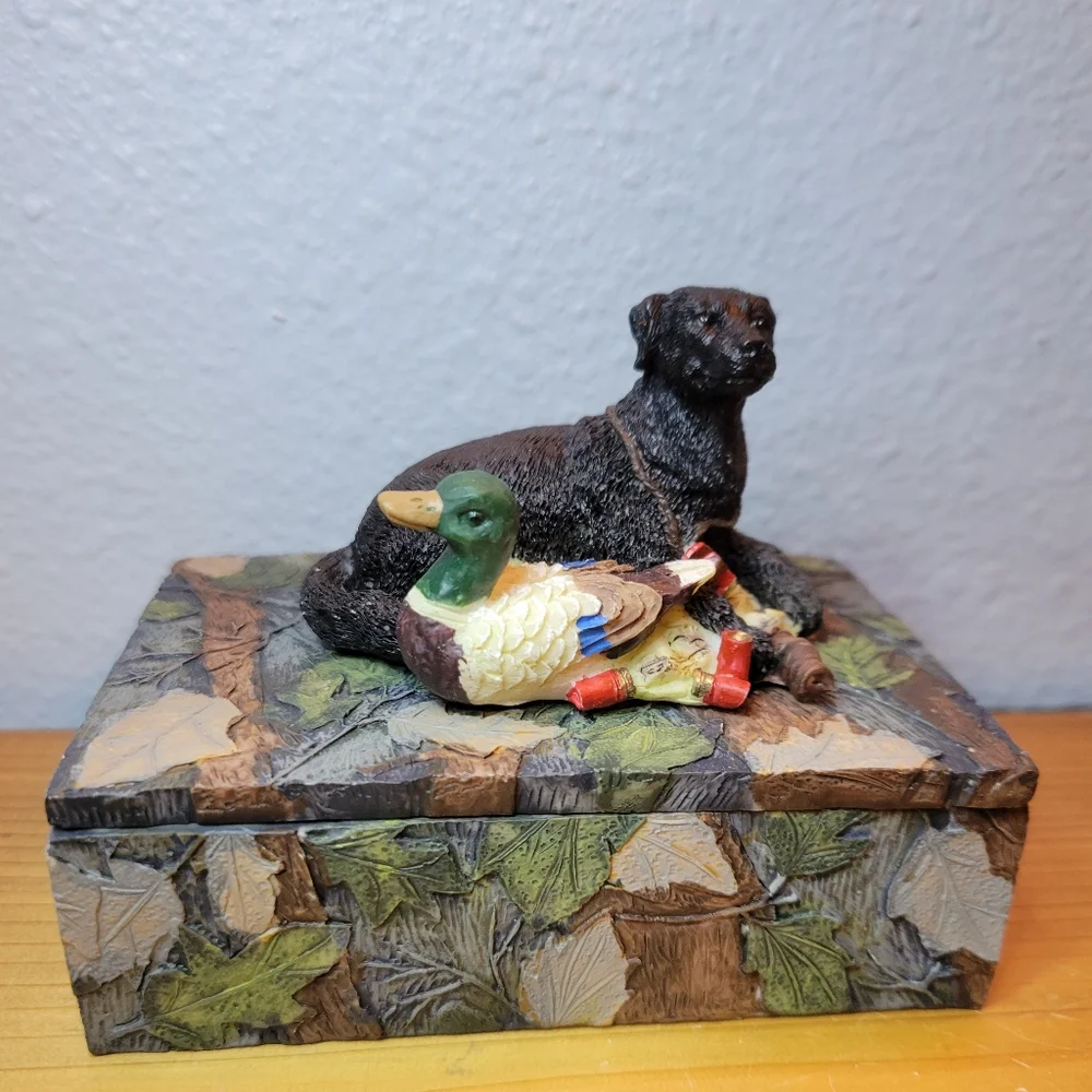 Vtg Poker Box 2 Black Labs Mallard Duck Hunting Bullets Cards Trinket Stash Coin